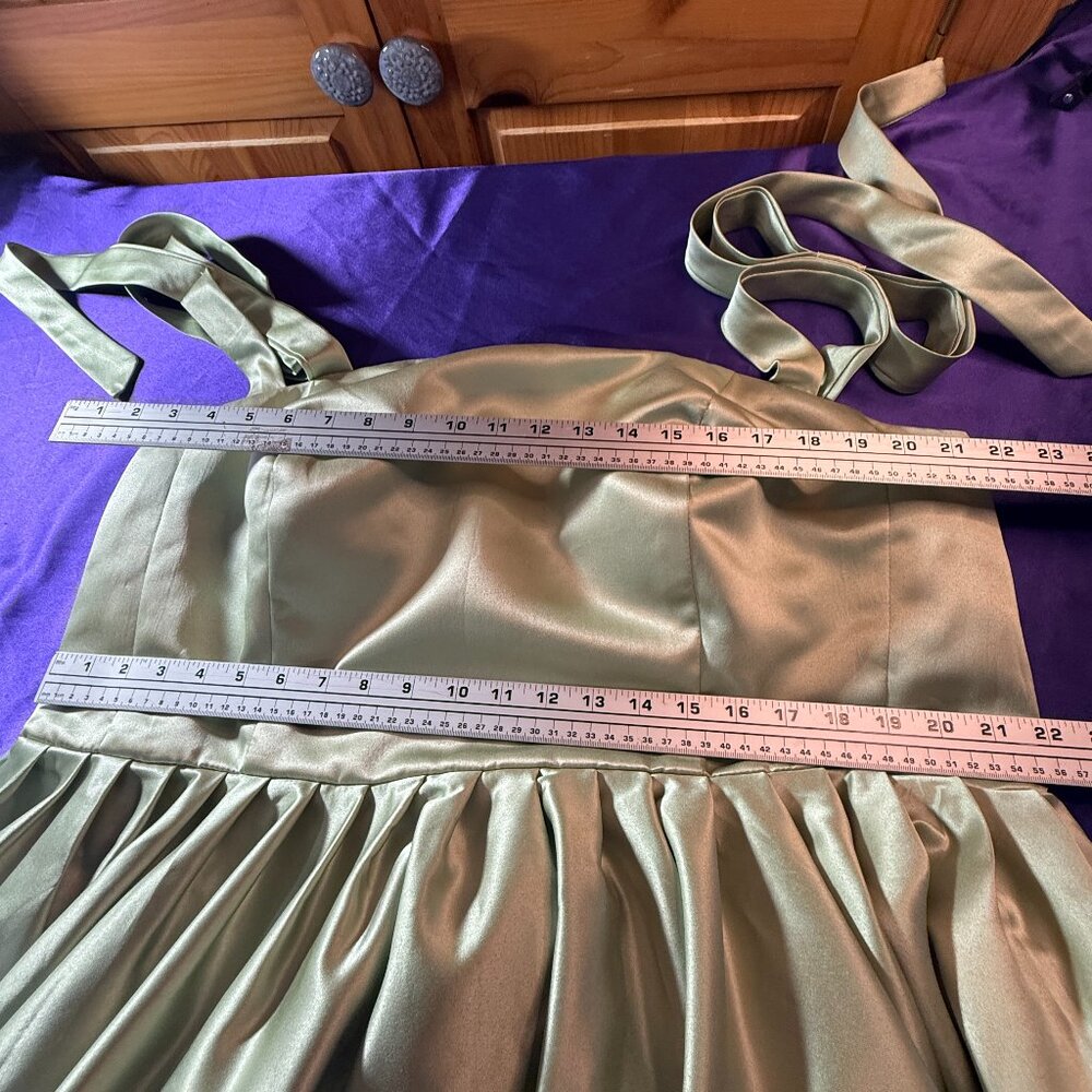 ๐Sage Green Lace Up Cocktail - Bridesmaid - Homecoming Dress w/ Wide Straps - Picture 11 of 16